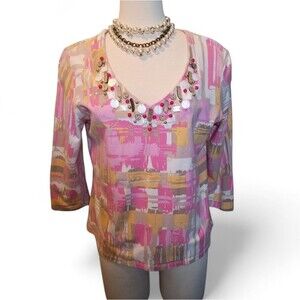 Ruby Rd. Women's Pink Abstract Blouse Size L